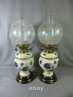 Rare Pair Of Antique Hinks Pottery Table Oil Lamps And Antique Oil Lamp Shades