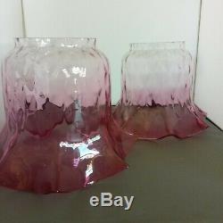 Rare Pair Of Cranberry Victorian Oil Lamp Shades