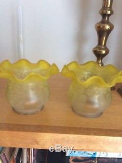 Rare Pair Oil / Kerosene Victorian Brass Candle Stick Lamps Vgc