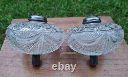 Rare Pair Original Victorian Deep heavy diamond cut glass crystal oil lamp fonts