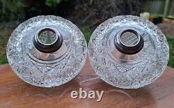 Rare Pair Original Victorian Deep heavy diamond cut glass crystal oil lamp fonts