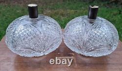 Rare Pair Original Victorian Deep heavy diamond cut glass crystal oil lamp fonts