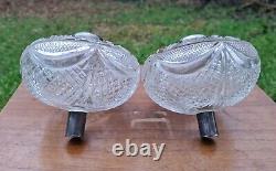 Rare Pair Original Victorian Deep heavy diamond cut glass crystal oil lamp fonts