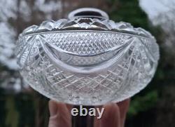 Rare Pair Original Victorian Deep heavy diamond cut glass crystal oil lamp fonts