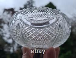 Rare Pair Original Victorian Deep heavy diamond cut glass crystal oil lamp fonts