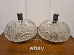 Rare Pair Original Victorian Deep heavy diamond cut glass crystal oil lamp fonts