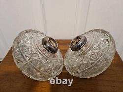 Rare Pair Original Victorian Deep heavy diamond cut glass crystal oil lamp fonts