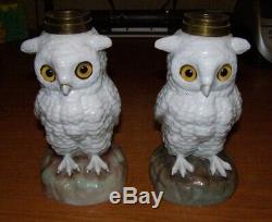 Rare Pair Victorian OWL Oil Lamp Bases Ernst Bohne & Sohne Rudolstadt Germany