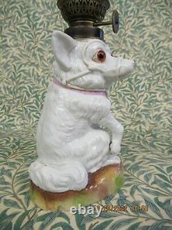 Rare Porcelain Dog Miniature Oil Lamp