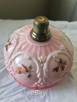 Rare Salmon Pink Victorian Glass Column Oil Lamp