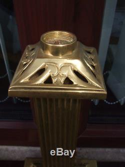 Rare Square Solid Brass Victorian Corinthian Column oil lamp pillar