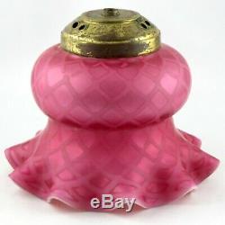 Rare TULIPE Rose Verre Lampe à Pétrole, Victorian shade/oil/baccarat/glass 19th