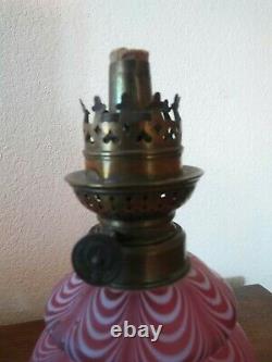 Rare Victorian 9 1/2 Cranberry Red Frosted Nailsea Glass Miniature Oil Lamp