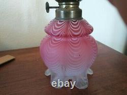 Rare Victorian 9 1/2 Cranberry Red Frosted Nailsea Glass Miniature Oil Lamp