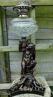 Rare Victorian Bear & Cubs Sculpture Oil Lamp