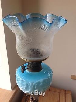 Rare Victorian Blue Oil Lamp Shade