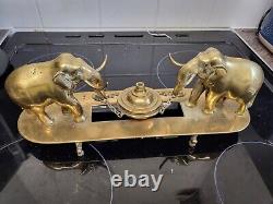 Rare! Victorian Brass dual elephants oil wickDesk Top Lamp