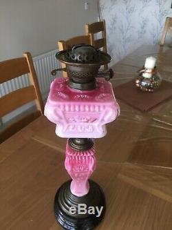 Rare Victorian Cranberry Oil Lamp Font And Matching Base
