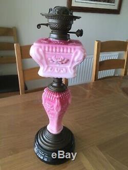 Rare Victorian Cranberry Oil Lamp Font And Matching Base
