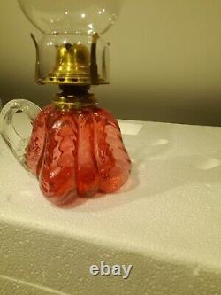 Rare Victorian Ruby Cranberry Cellery Handle Finger Oil Lamp