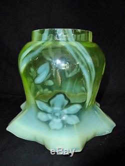 Rare Victorian Vaseline Glass Daffodil Duplex Oil Lamp Shade W A S Benson