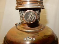 Rare Vintage Aladdin Copper Oil Lamp on Mahogany Base