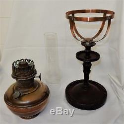 Rare Vintage Aladdin Copper Oil Lamp on Mahogany Base