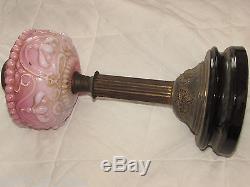 Rare antique pink white overlay glass Victorian Jubilee oil lamp