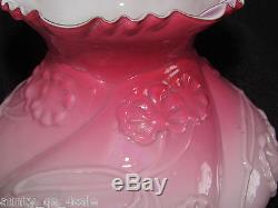 Rare antique pink white overlay glass Victorian Jubilee oil lamp shade