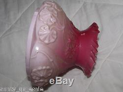 Rare antique pink white overlay glass Victorian Jubilee oil lamp shade