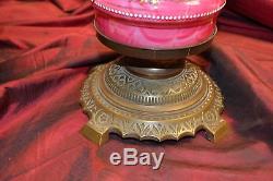 Rarest ever Victorian PINK glass oil lamp Mary Gregory best decoration Harvard