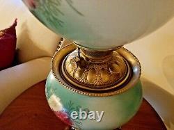Really Nice Victorian Era Floral HP Pansies Gone with the Wind Oil Lamp Converted