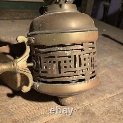 Reclaimed Brass Converted Oil Lamp Wall Light Unusual Rare