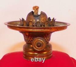 Red Satin Glass Miniature Lamp Oil Kerosene Drape Pattern Antique Nutmeg Burner