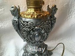 Rochester Oil Lamp Converted to Electric Figurial Cherub Valkyrie Base