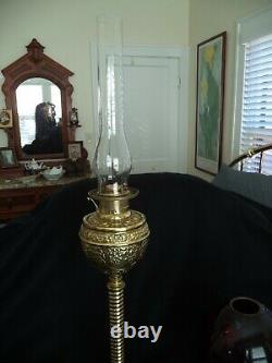 Rochester brass oil lamp 37in banquet style electrified w ruby red optic globe