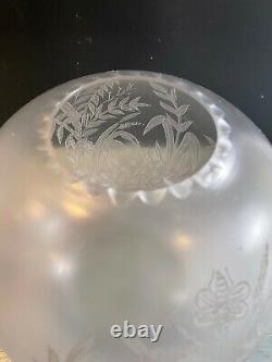 Round victorian etched satin oil lamp shade, wasps bees and herons