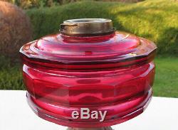Ruby Red/Cranberry Triple Faceted Cut Glass Oil Lamp Font / Fount Bayonet Collar