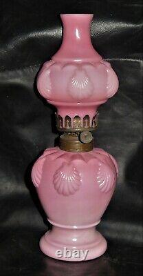 S 212 Antique Pink & Light Pink Art Glass Victorian Miniature Oil Lamp MINT