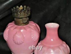 S 212 Antique Pink & Light Pink Art Glass Victorian Miniature Oil Lamp MINT