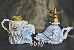 S 279 Basket Art Glass Blue Antique Miniature Oil Lamp Mint Fine Example