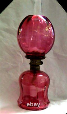 S 389 Florette Green High Quality Antique Art Glass Miniature Oil Lamp MINT