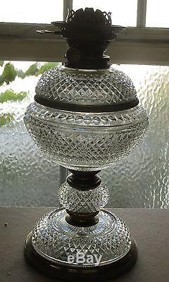 Stunning Antique Cut Glass Lead Crystal Oil Lamp By Osler