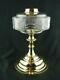 STUNNING EVERED & Co Ltd OIL LAMP, WIDE BRASS BASE WITH CUT & ETCHED GLASS FONT