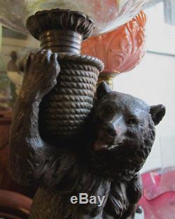 Stunning Original Victorian Bears Raiding Bee Skep Oil Lamp