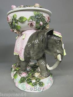 Stunning Rare Sitzendorf Porcelain Elephant Duplex Oil Lamp
