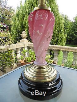 Stunning Victorian Cranberry/pink Glass & Porcelain Oil Lamp
