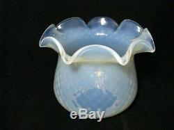 SUPERB ANTIQUE LARGE VASELINE GLASS BLUE OPAL MOULDED OIL LAMP SHADE Tulip Shape