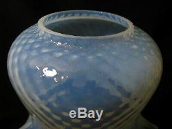 SUPERB ANTIQUE LARGE VASELINE GLASS BLUE OPAL MOULDED OIL LAMP SHADE Tulip Shape