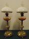 Superb Antique Pair Of Large Victorian Brass And Glass Oil Lamps (bamford)
